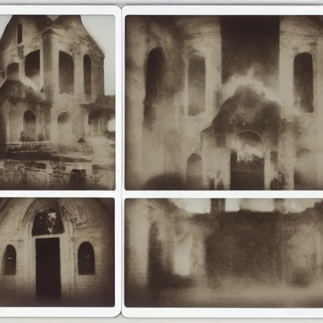 Image similar to collage of polaroid photographs of burning churches