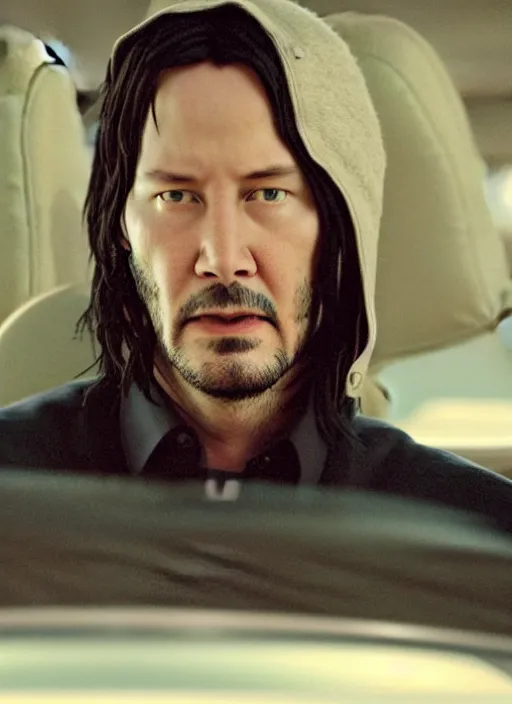 Prompt: Keanu Reeves cast as Eminem, still from 8 Mile, Bus Scene, hyperrealistic, 8k, Octane Render,