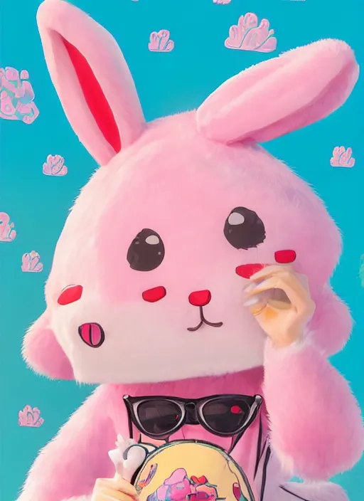 Prompt: amazingly detailed semirealism, anthropomorphic pink rabbit character wearing a black bucket hat. Cute, kawaii, Cooky, bt21, Sanrio inspired. Beautiful artwork, Rabbt_character, rabbit_bunny, 獣, iconic character splash art, Detailed fur, detailed textures, 4K high resolution quality artstyle by WLOP, Aztodio, artgerm, James jean, Guweiz, Pixiv, Instagram, dribbble, ArtstationHD