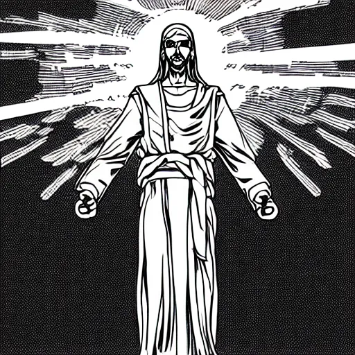 detailed manga illustration of christ the redeemer, Stable Diffusion