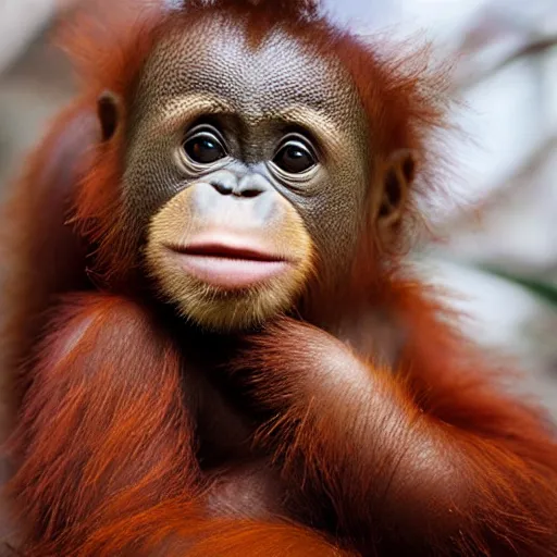 Image similar to portrait of a baby orangutan, cute