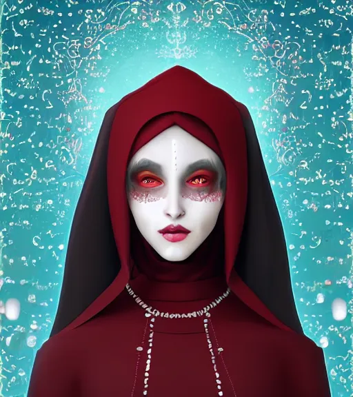 Prompt: beautiful female character inspired by venice carnival, christmas and nun | | digital artwork made by greg rutswork, anna dittmann and lois van barlee, symmetrical, anatomically correct