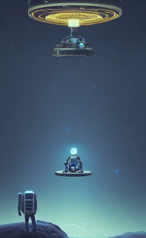 Prompt: A astronaut sitting and gazing upon a amazing alien landscape and the universe, digital art, breathtaking, golden ratio, extremely detailed, establishing shot, hyperrealistic, cinematic lighting, particles, unreal engine, simon stålenhag, rendered by Beeple, Makoto Shinkai, syd meade, simon stålenhag, Ruan Jia, Kentaro Miura, environment concept, artstation, octane render, 8K UHD image