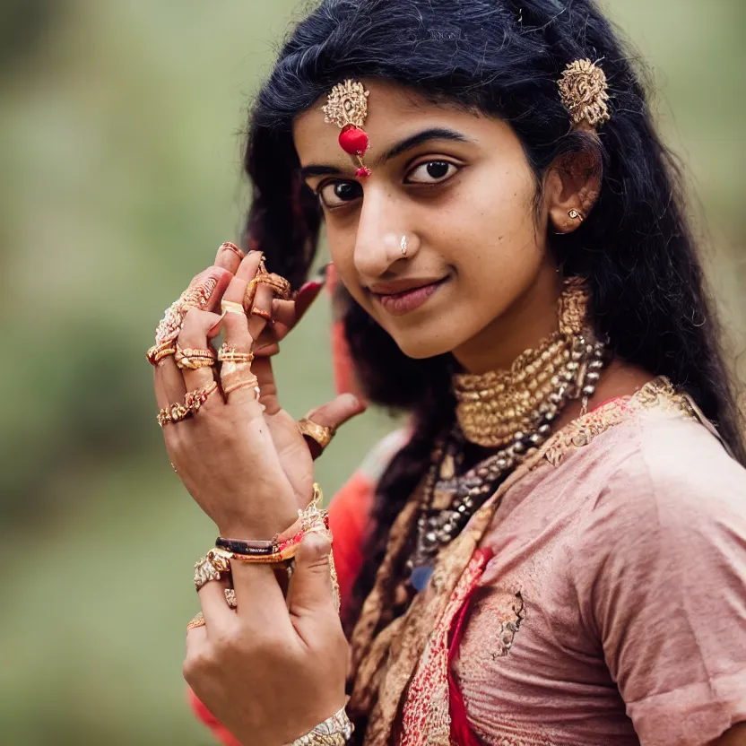 Prompt: portrait of smriti mandhana as a cute goddess, ultra realistic, canon 3 5 mm photography