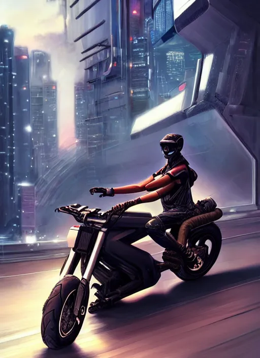 Prompt: photo of cyberpunk male teenager riding on a motorcyle in the style of stefan kostic, realistic, sharp focus, 8 k high definition, insanely detailed, intricate, elegant, art by stanley lau and artgerm