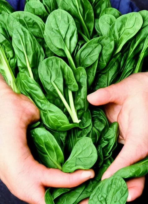 Prompt: home photo spinach in a beautiful hand