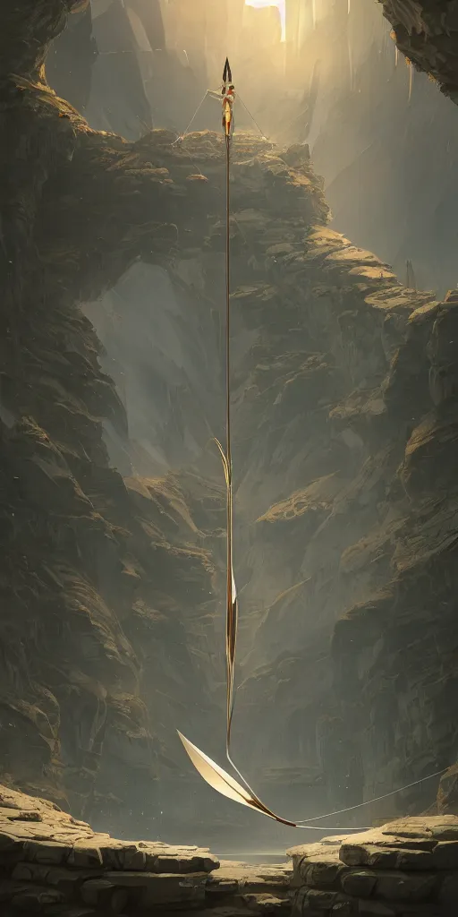 Image similar to a beautiful delicate huge mega bow and arrow, solid background, electron flow, android, machinery, metal, fine texture structure, hyper detailed, perfect shadows, atmospheric lighting, 3 d render, in the style of pascal blanche and sparth juan raphael lacoste paul pepera pablo roldan, 4 k hd