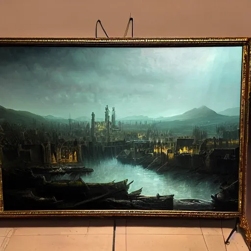 Prompt: irithyll of the boreal valley from dark souls 3, beautiful extremely detailed landscape oil on canvas in the style of 1 9 th century hudson river school of art