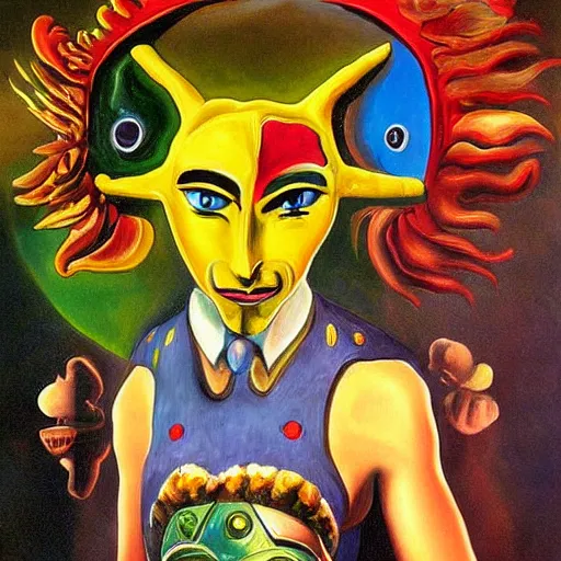 Image similar to salvador dali style painting of majoras mask