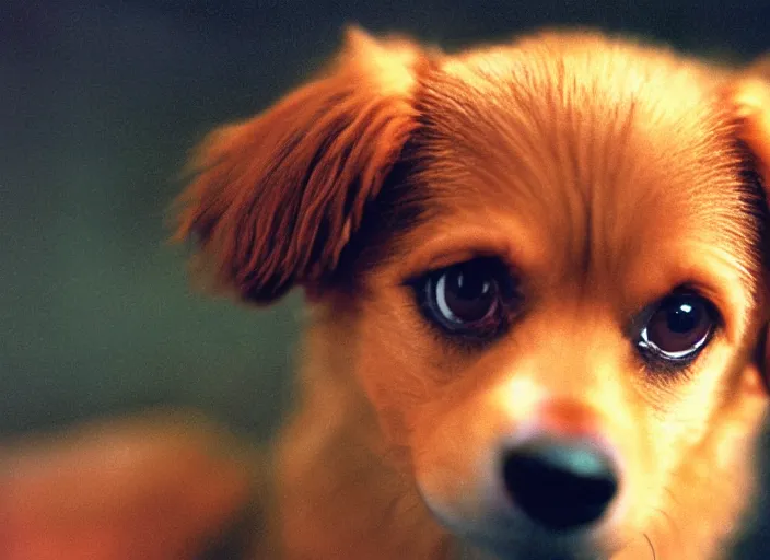 Prompt: a extreme close - up photo, color studio photographic portrait of a little dog, dramatic backlighting, 1 9 7 3 photo from life magazine,