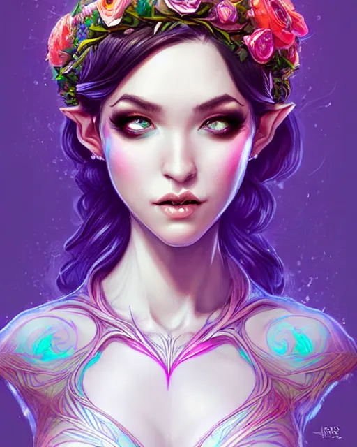 Image similar to digital art, centered full body elven bride with short hair, vivid flower crown ,intricate, veins, by James Jean and by artgerm, by ross tran , ultradetailed, charachter design, concept art, trending on artstation,