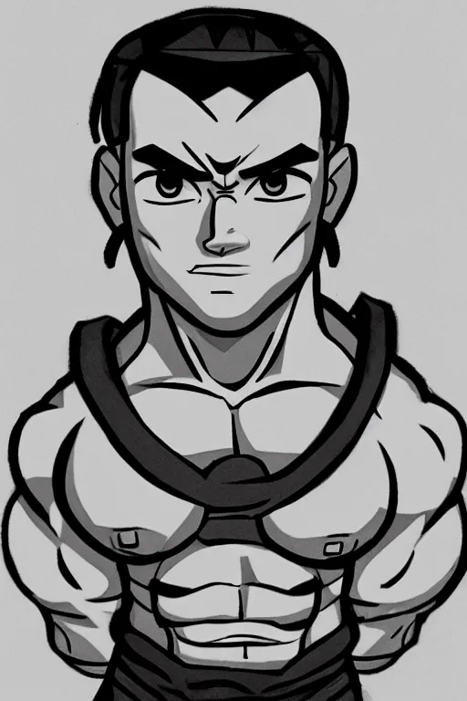 Image similar to Sokka of the Water Tribe, jacked body builder gigachad, greyscale 🎨🖌️