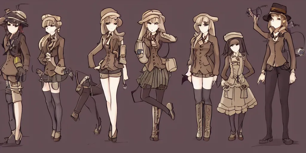 Image similar to visual novel sprites of a steampunk detective girl, 2 d,