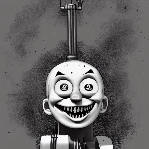 Image similar to gloomy and frightening creepy smiling thomas the engine goes straight to hell, artstation