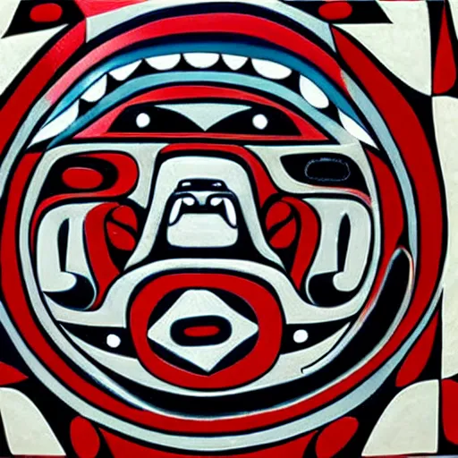 Prompt: wolf. pacific northwest coast, haida gwaii, formline, native art, tribal art, haida, clean, symmetrical