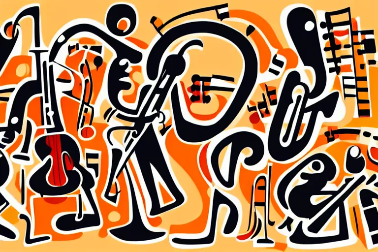 Image similar to Stylized abstract art of jazz musicians playing along with musical notes in the style of Stuart Davis