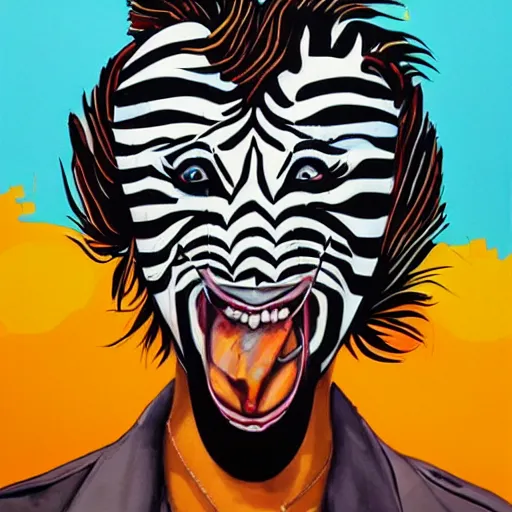 Prompt: laughing zebra. art by sandra chevrier