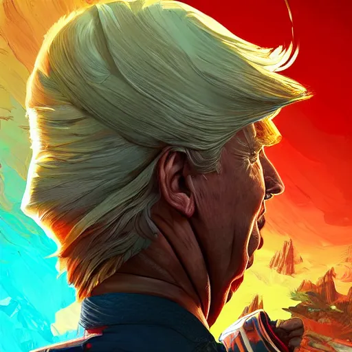 Image similar to donald trump as apex legends character, digital illustration portrait design, by android jones and greg rutkowski, retrowave color scheme, detailed, cinematic lighting, wide angle action dynamic portrait