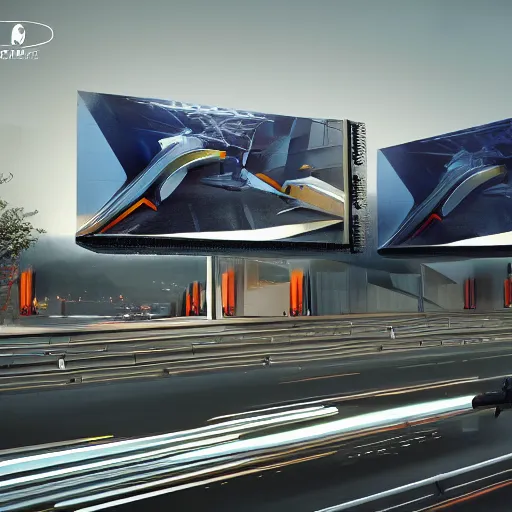 Image similar to sci-fi cars in center and wall near structure on the coronation of napoleon painting and digital billboard in the middle and everything in style of zaha hadid and suprematism forms unreal engine 5 keyshot octane artstation trending ultra high detail ultra photo realistic 8k 16k in plastic dark tilt shift