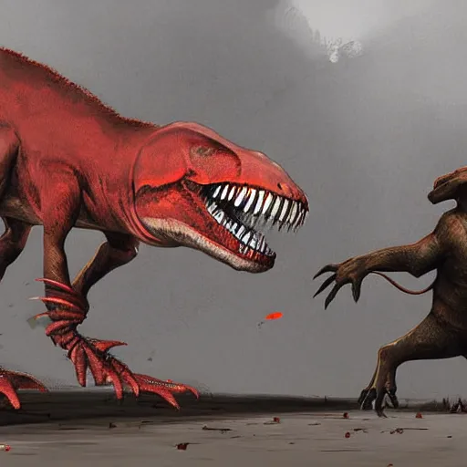 Prompt: t - rex chasing a small rat in team fortress 2 style, detailed painting, by jakub rozalski