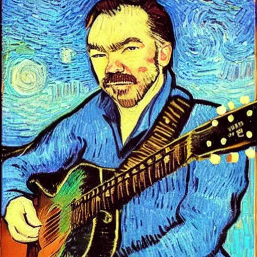 Image similar to John Prine in the style of Van Gogh