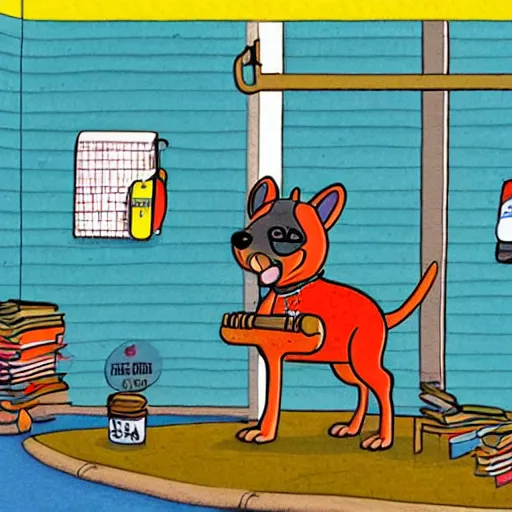 Image similar to a dog at the gym by richard scarry