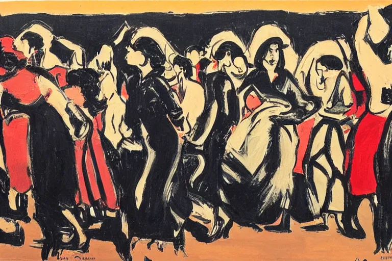 Image similar to woman movement, lisbon city at night, art in the style of paula rego