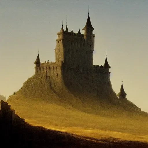 Image similar to a painting of a castle, in the style casper david friedrich.