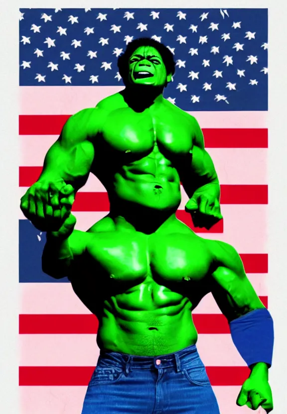 Prompt: Obama Hulk by Beeple with almost no Andy Warhol influence