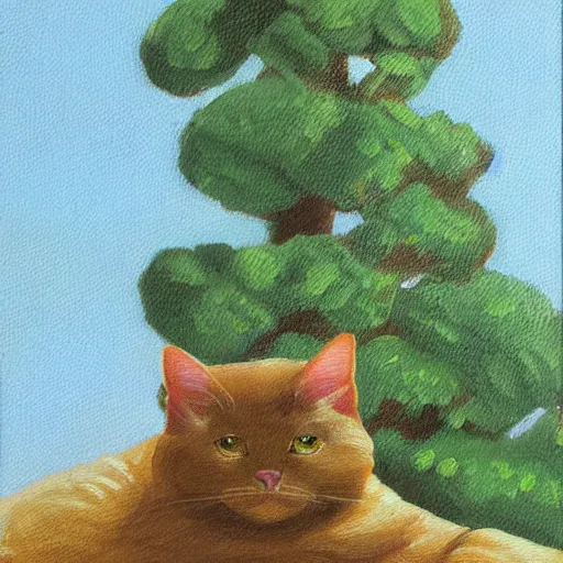 Prompt: cat sitting under the tree, rococo oil painting