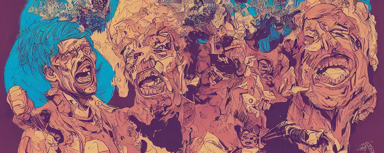 Prompt: portrait of a mad man screaming, by josan gonzales,