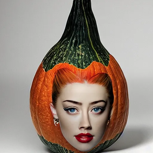 Image similar to a gourd shaped to look like amber heard face hybrid intercross