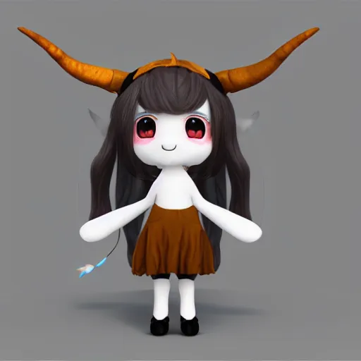 Image similar to cute fumo plush of a goat girl with horns, anime girl, witch, artstation, vray