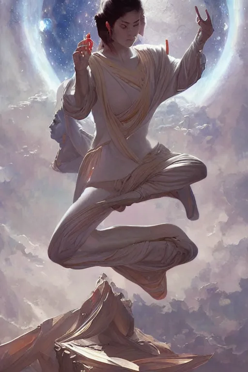 Image similar to space, buddhism, taoism, painting by greg rutkowski, j. c. leyendecker, artgerm