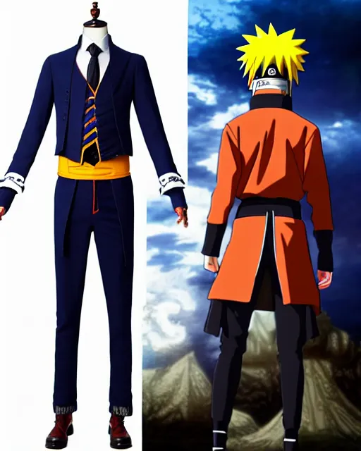 Image similar to photo realistic wide angle lens naruto anime cosplay wearing a beautiful 1 8 th century suit with a tie, rococo style, ed emshwiller style, highly detailed, very realistic, painterly style