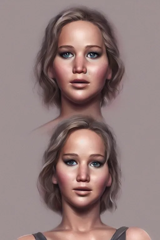 Prompt: a portrait of jennifer lawrence as a pixar character, beautiful, elegant, extremely detailed digital art, full body photo, trending on artstation hyper realistic matte painting, by wlop, artgerm
