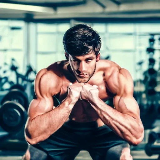 Image similar to a handsome hunky young rebellious man working out