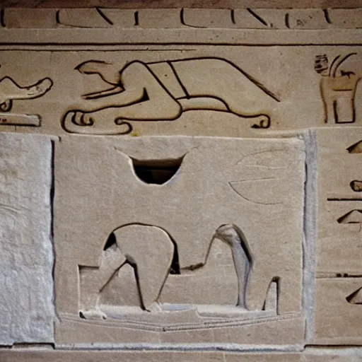 Prompt: happy shiba inu dog carving on the wall of an ancient egyptian tomb