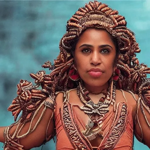 Prompt: “ a brown woman wearing coral armor. super detailed. intricate. award winning. ”