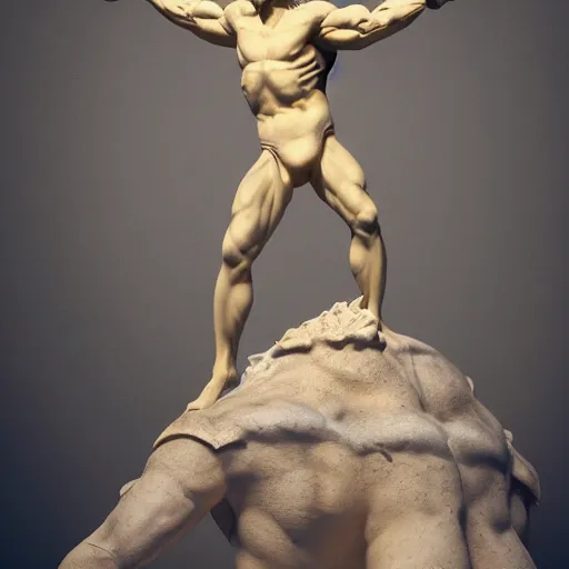 Image similar to photo of fullbody rococo delicate sculpture of a hulking herculean muscular onyx albino marble brock lesnar as an humanoid deity, clothed in silk, wings, sunrays, cinematic lighting, photorealistic, octane render, 8 k, depth of field, 3 d