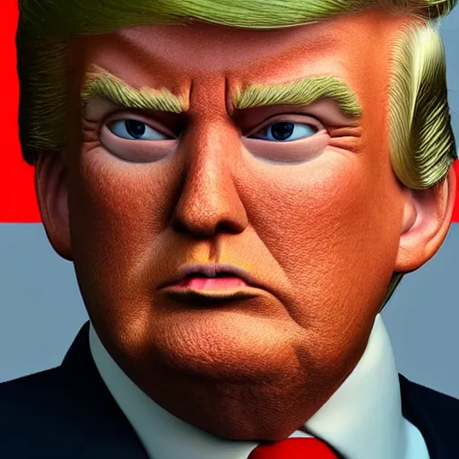 Prompt: 3 d render of donald trump, character design by pixar, hyperrealistic, octane render, dynamic lighting, cgsociety