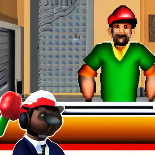 Prompt: Blario, a French pipe fitter from the Bronx in an N64 game