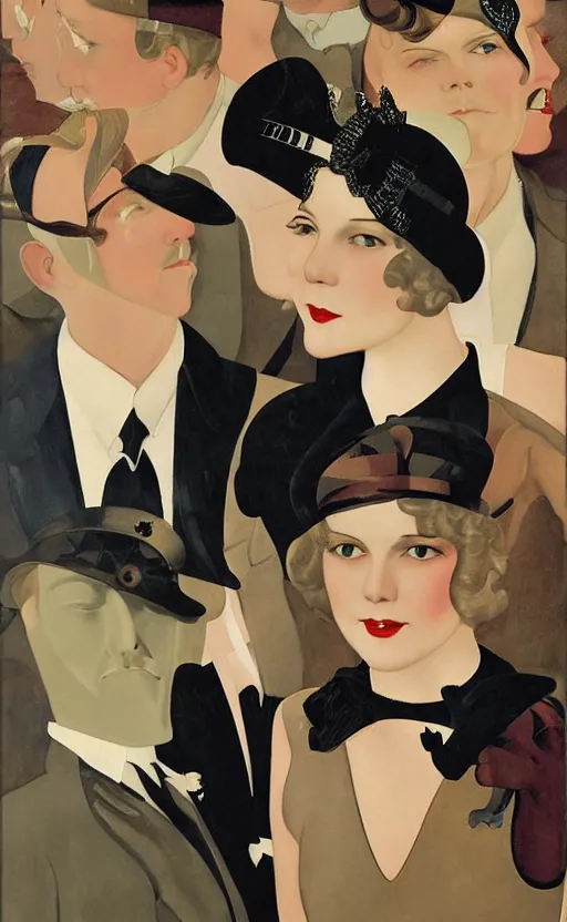 Image similar to a painting depicting Jazz Age high society people, 1920s style, smooth, highly detailed, high contrast, Coles Phillips, Dean Cornwell, JC Leyendecker, 8K
