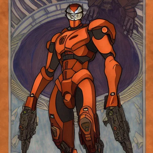 Image similar to jaeger from pacific rim, mucha style