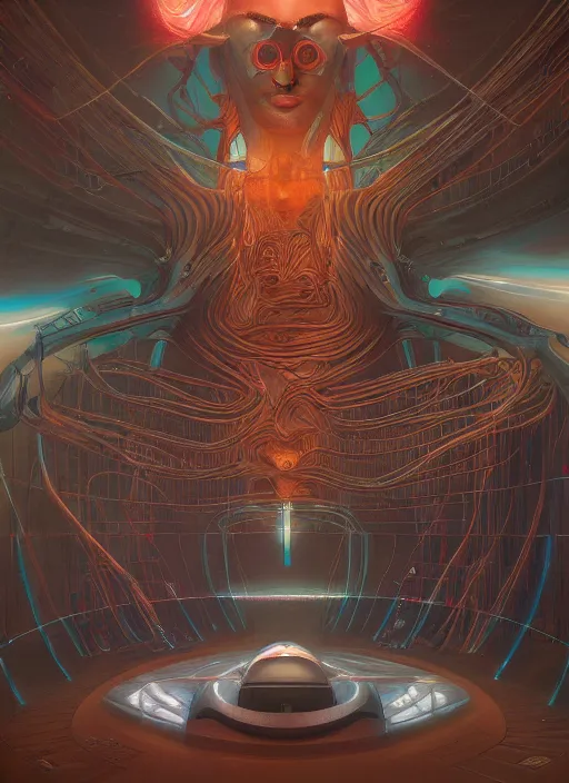 Image similar to the waiting room cybertronic giant open space, hyper realistic, detailed, sharp lines, peter mohrbacher, moebius, salvia droid, alex grey