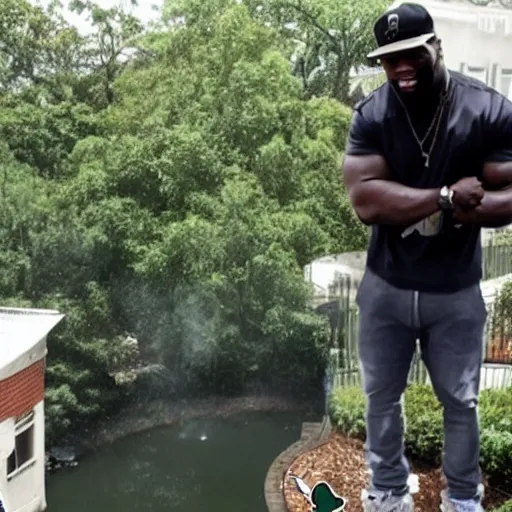 Prompt: 50 cent standing on top of a frog