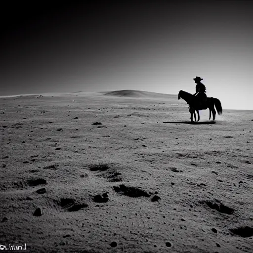 Prompt: a cowboy on horseback on the moon, earth in the distance, 5 0 mm