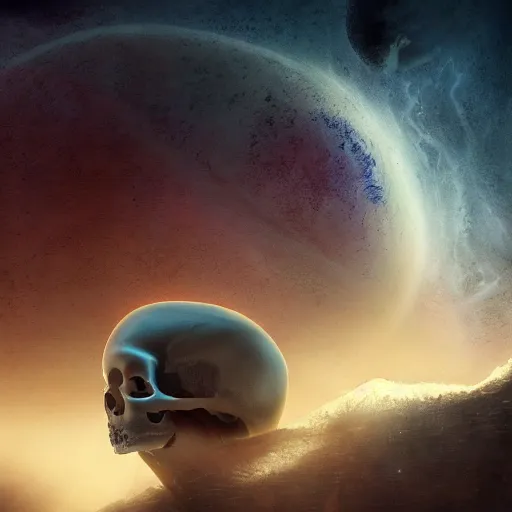 Image similar to a planet that somewhat resembles a skull, stars in the background, natural, ultra detail. digital painting, beautiful, concept art, ethereal, cinematic, epic, 8k, highly detail, insane detailed, oil painting, octane render, cinematic lighting, smooth, sharp, Artstation, mystical, illustration, Trending on Artstation, Artstation HQ, Artstation HD, digital art,