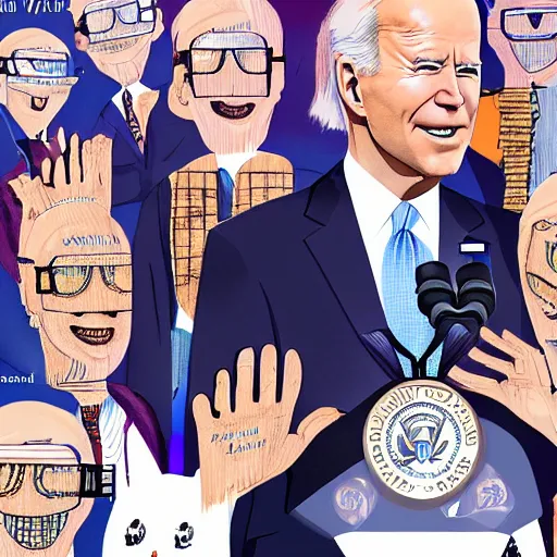 Image similar to : president biden wearing vr goggles, digital art, illustration, art station