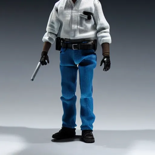 Prompt: Walter White action figure by Hot Toys. Studio lighting.